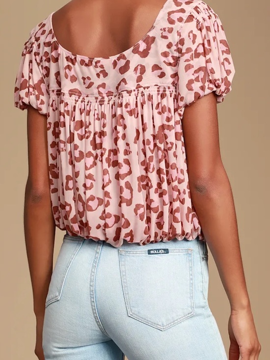 Free People Meg's Blouse Blush Pink Leopard Print Top , sz : medium - Picture 5 of 11